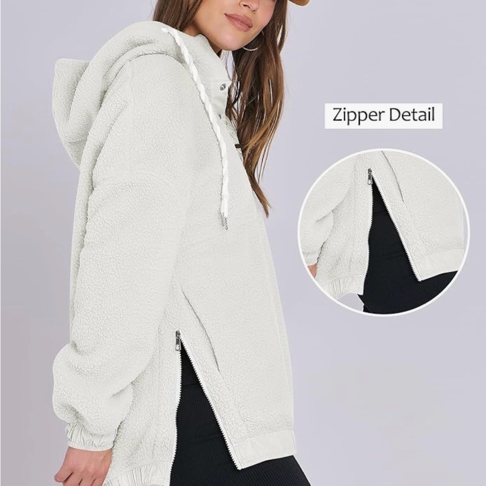 White and Cream Teddy Hooded Sweatshirt - Picture 7 of 7